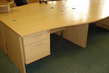used light beech wave desk panel end legs fixed pedestal berkshire