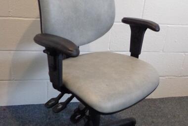 High Back Vinyl Operator Chair, gas lift, lumbar support, Used 