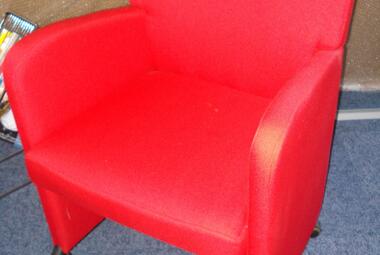 red fabric reception tub chair on wheel newbury berkshire