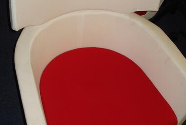 White/Red Reception/ break out chair on swivel base with arms, used