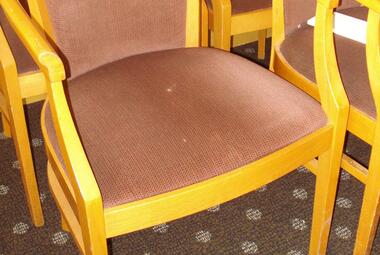 used lounge chair with arms rust fabric wood framed chertsey 