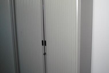 tambour cupboard with shelves and filing grey metal newbury berkshire