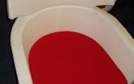 White/Red Reception/ break out chair on swivel base with arms, used