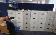 4 drawer grey metal foolscap filing cabinet office garage warehouse oxford 