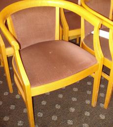 used lounge chair with arms rust fabric wood framed chertsey 