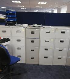 4 drawer grey metal foolscap filing cabinet office garage warehouse oxford 
